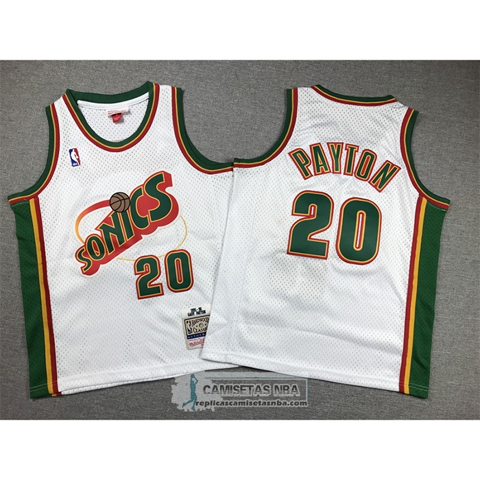 Camiseta Nino Seattle SuperSonics Gary Payton NO 20 Historic Retro Blanco